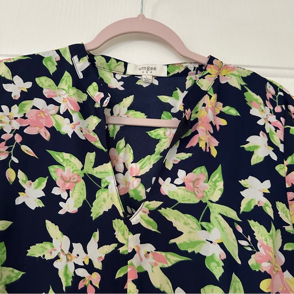 Umgee Navy Floral Boho Bell Sleeve Dress Large - Picture 7 of 11